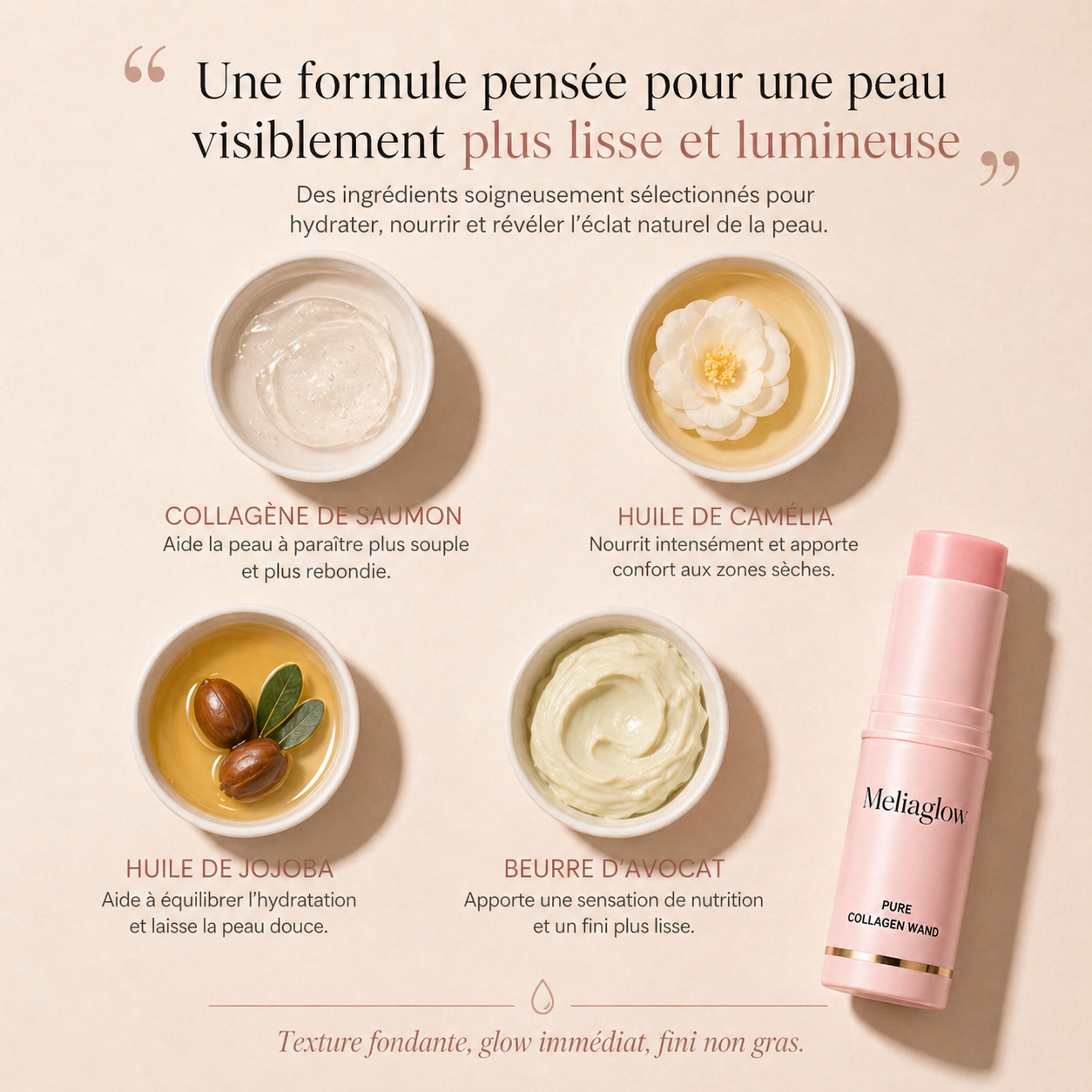 MeliaGlow™ — Peau plus lisse, plus fraîche, plus lumineuse, sans injection